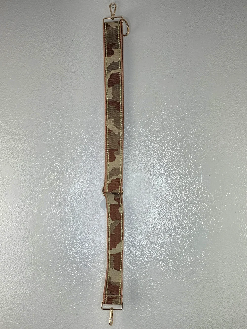 AhDorned Adjustable Brown & Tan Camo Bag Strap With Gold Hardwear